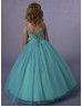 V Neck Beaded Glittering Tulle Corset Back Flower Girl Dress With Bolero